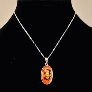 925 Sterling Silver and Orange Pendant Necklace